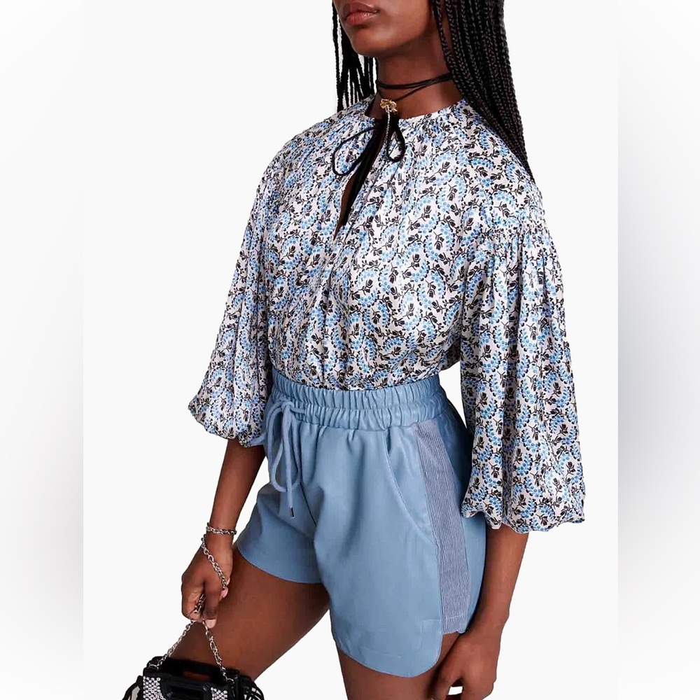 Maje Blue and White Patterned Blouse